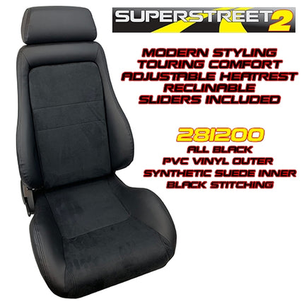 281200 SUPERSTREET2 TOURING BLACK PVC VINYL/SYNTHETIC SUEDE SEATS. PAIR